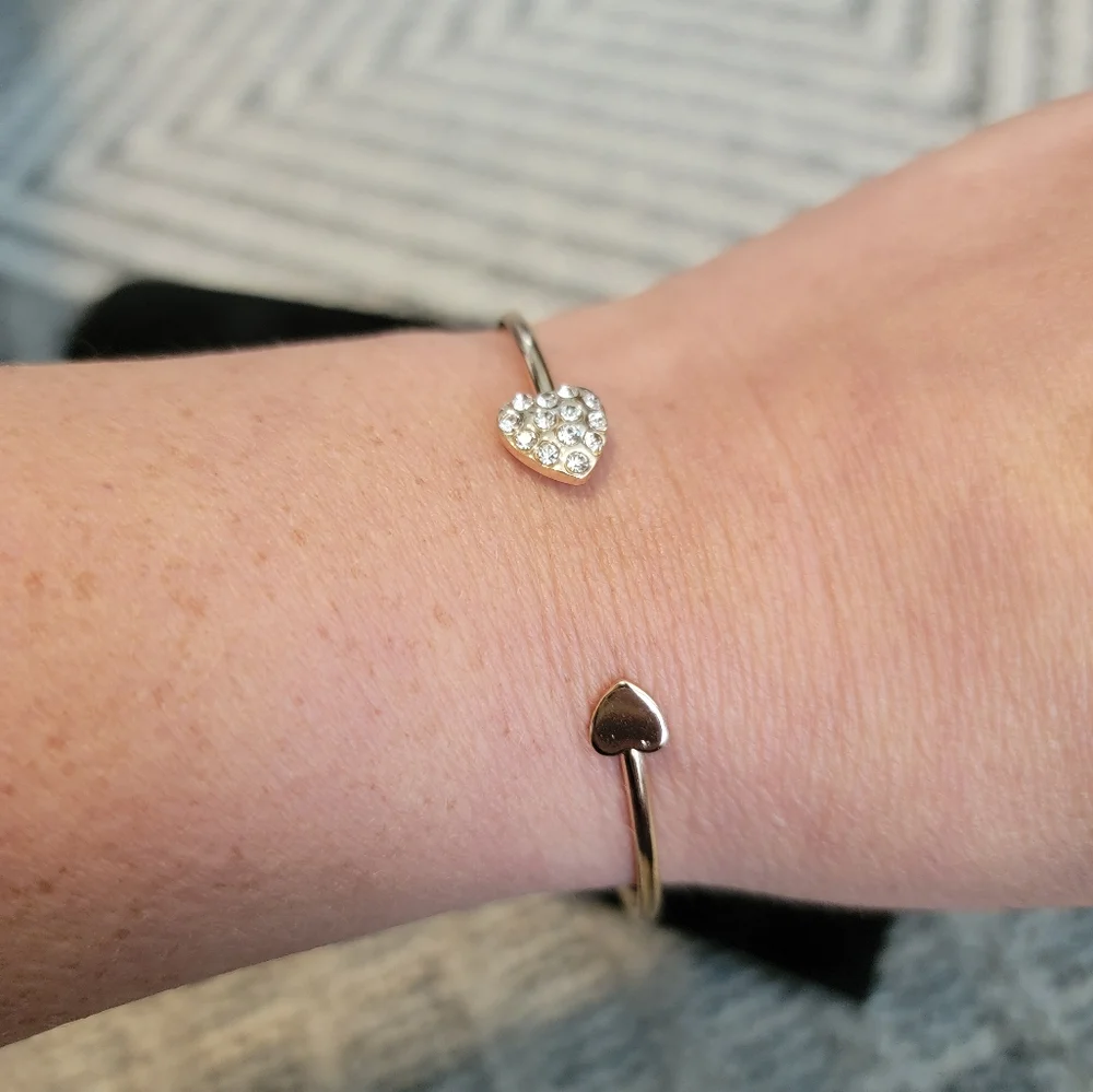 Goldtone Open Bling Heart Bangle Bracelet - Picture 6 of 7